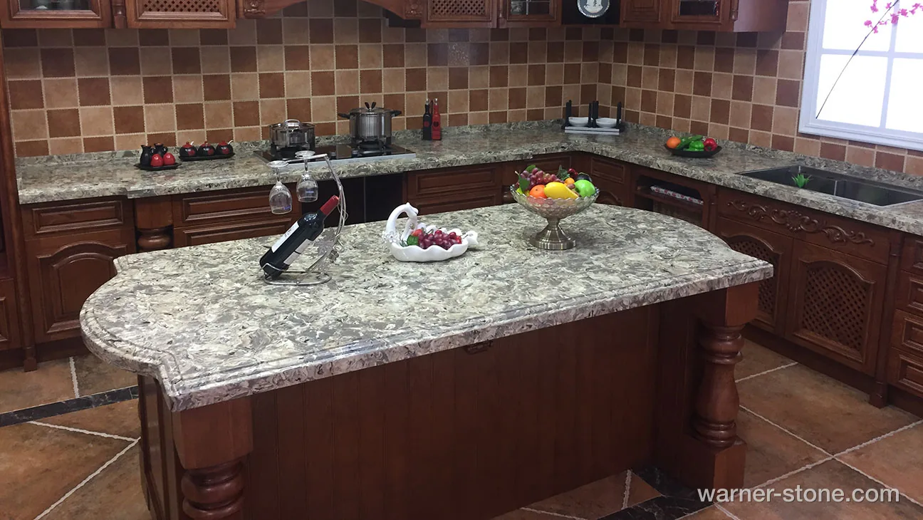 Classic Solid Wood Kitchen Island and Countertop with Warner Quartz Surface