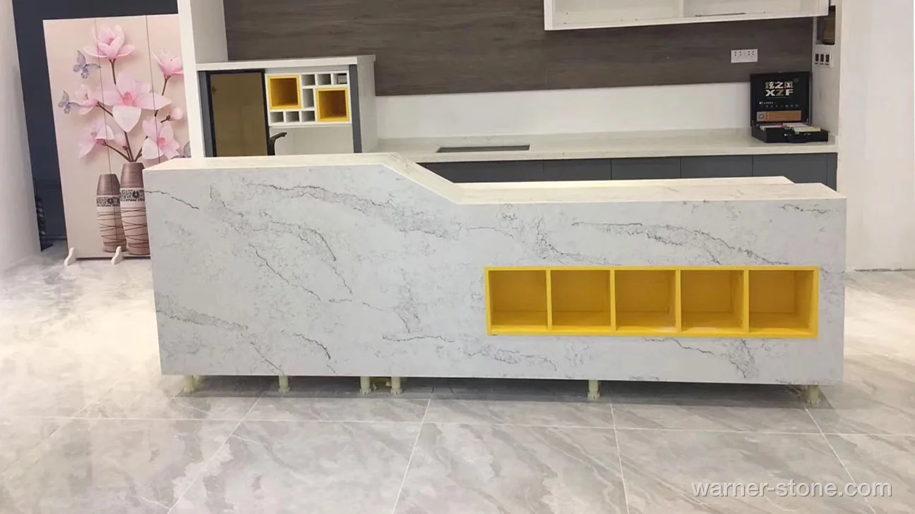 Custom Engineered Quartz Cladding for Modern Commercial Reception Desk