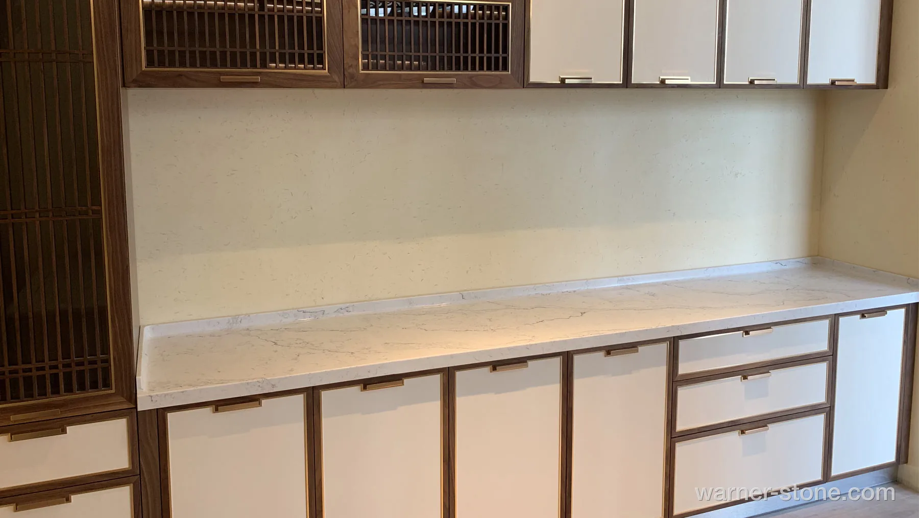 Custom Solid Wood Cabinetry with Premium White Engineered Quartz Countertop