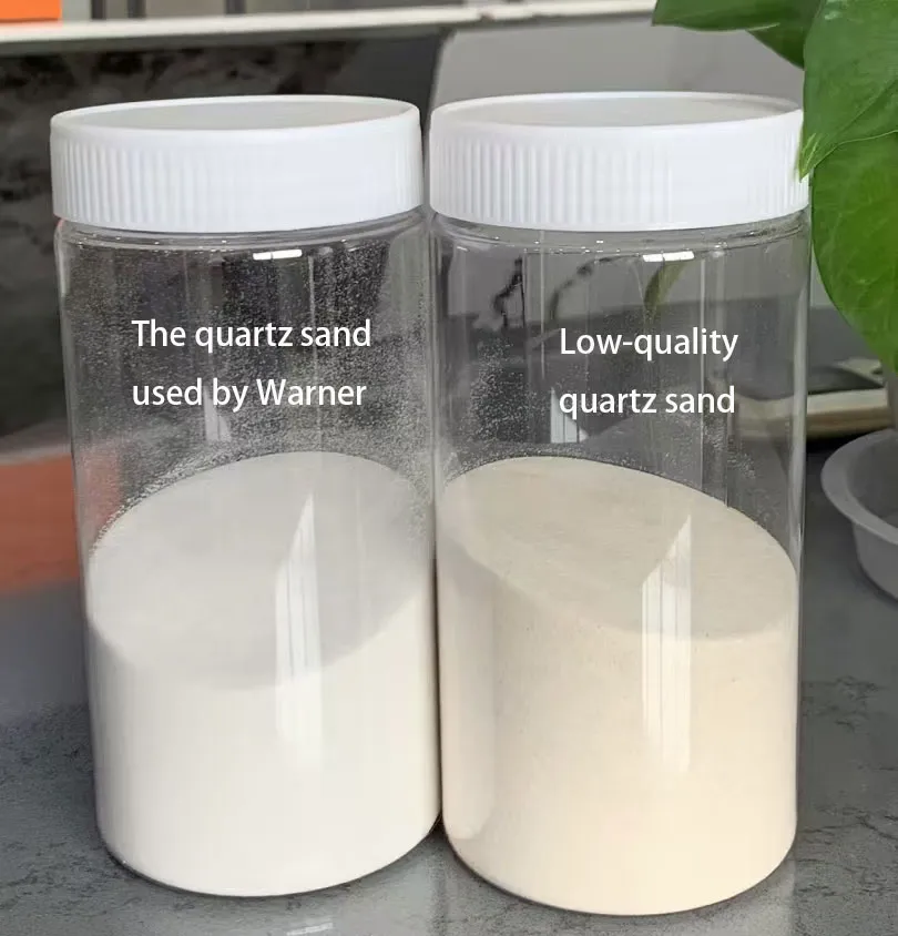 Whiteness comparison between purified acid-washed quartz sand and yellowish impure sand